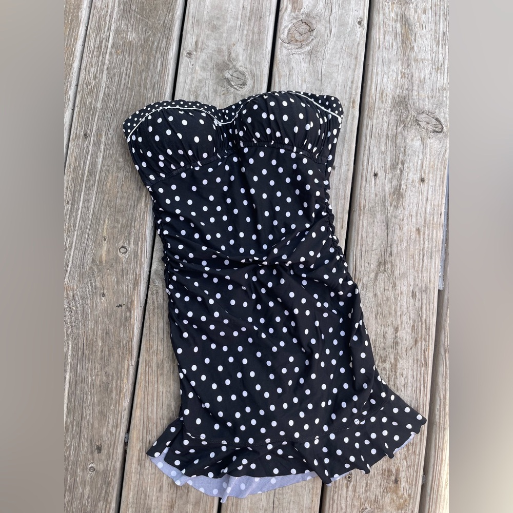 Bamboo Black and White Polka Dot Y2K Swim Dress
